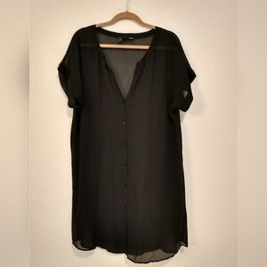 Eileen Fisher Black Sheer Button-Up Blouse 100% Silk